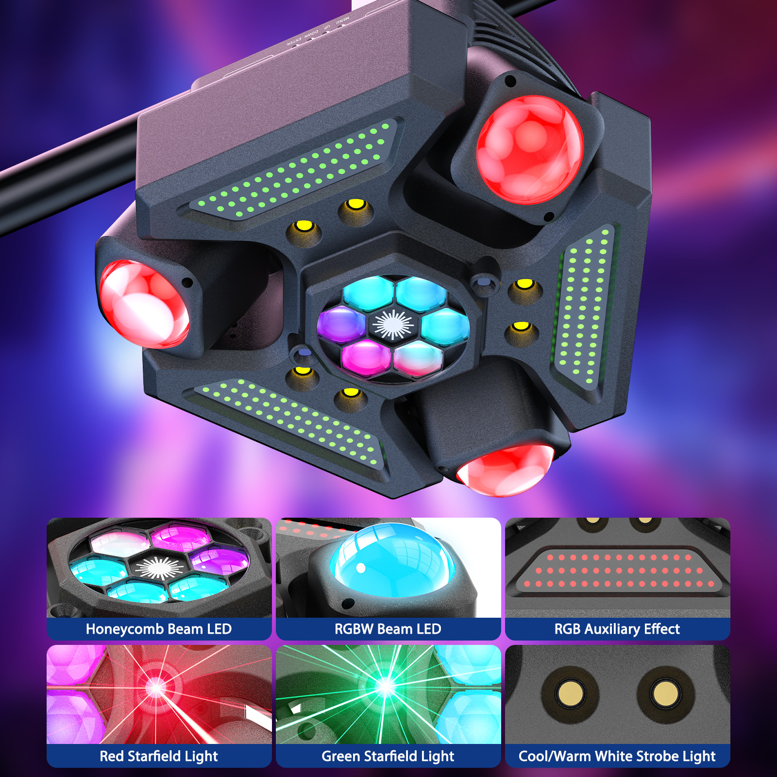 220W 4IN1 RGBW DJ Light w/ Laser Effect 3 Arms Moving Head Light DMX Stage Light
