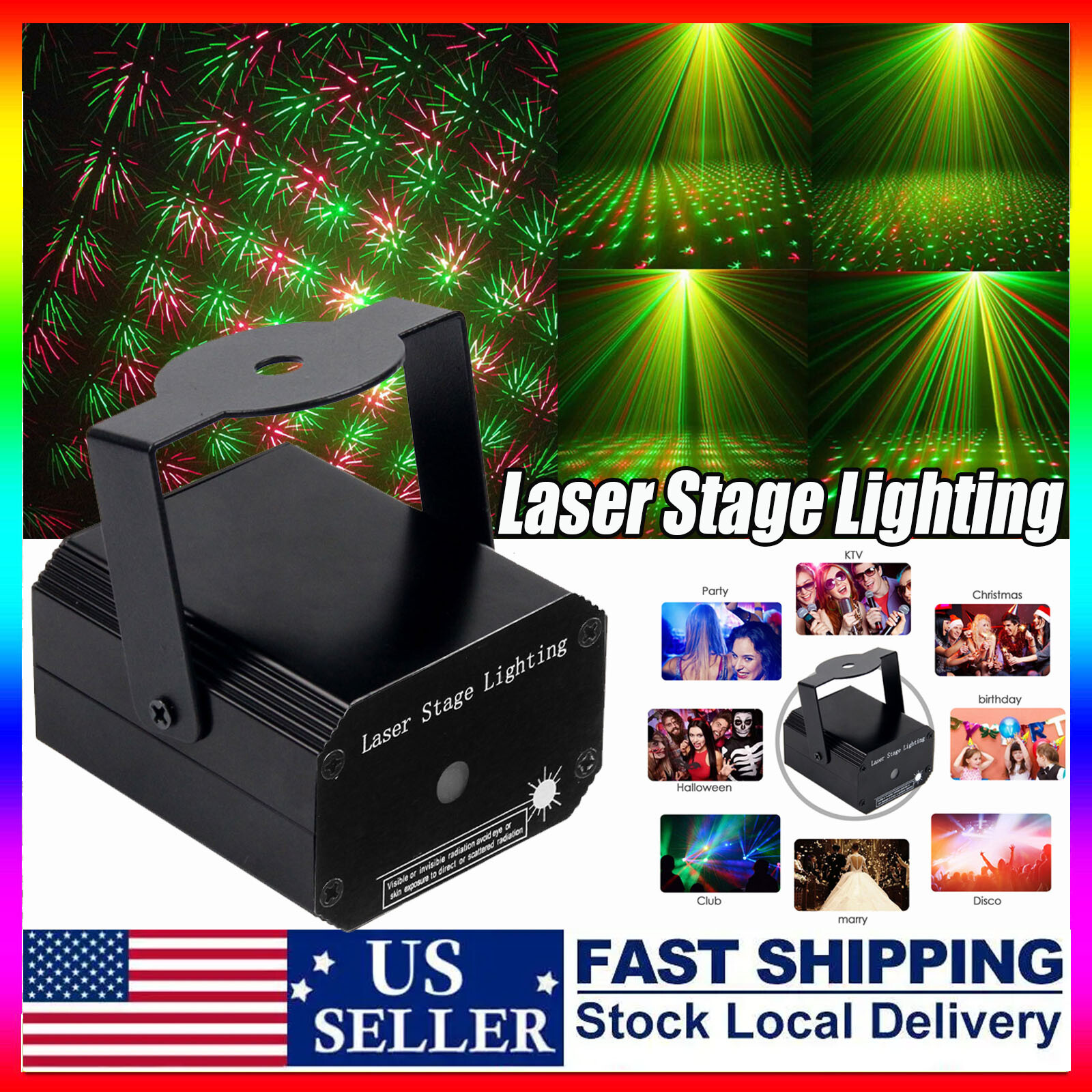 DJ Disco Party Stage Light Laser Projector Pattern LED RGB KTV Show Lighting