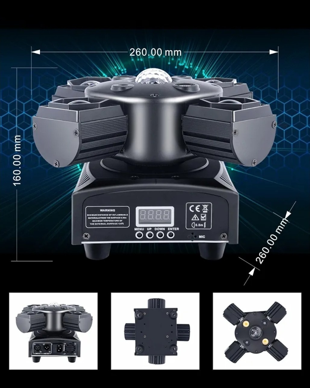 Soerdmx Professional DJ Lights 4-in-1 Moving Head with Red Green Laser & Golden