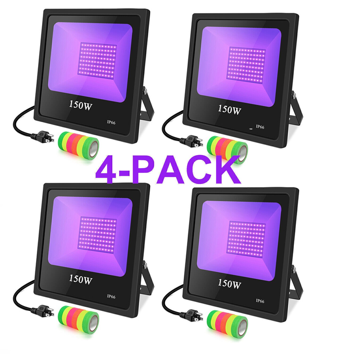 4-Pack 150W LED Black Lights Purple Light with 10ft Cable for Music Dance Stage