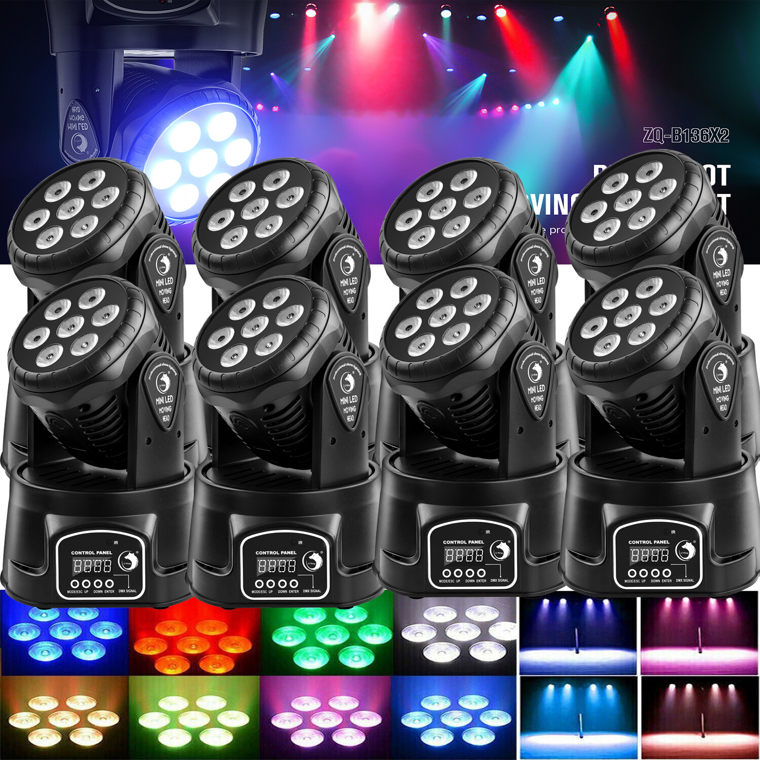 8PCS 105W LED Moving Head Light RGBW Wash Stage Lighting DJ Beam Spotlight Party