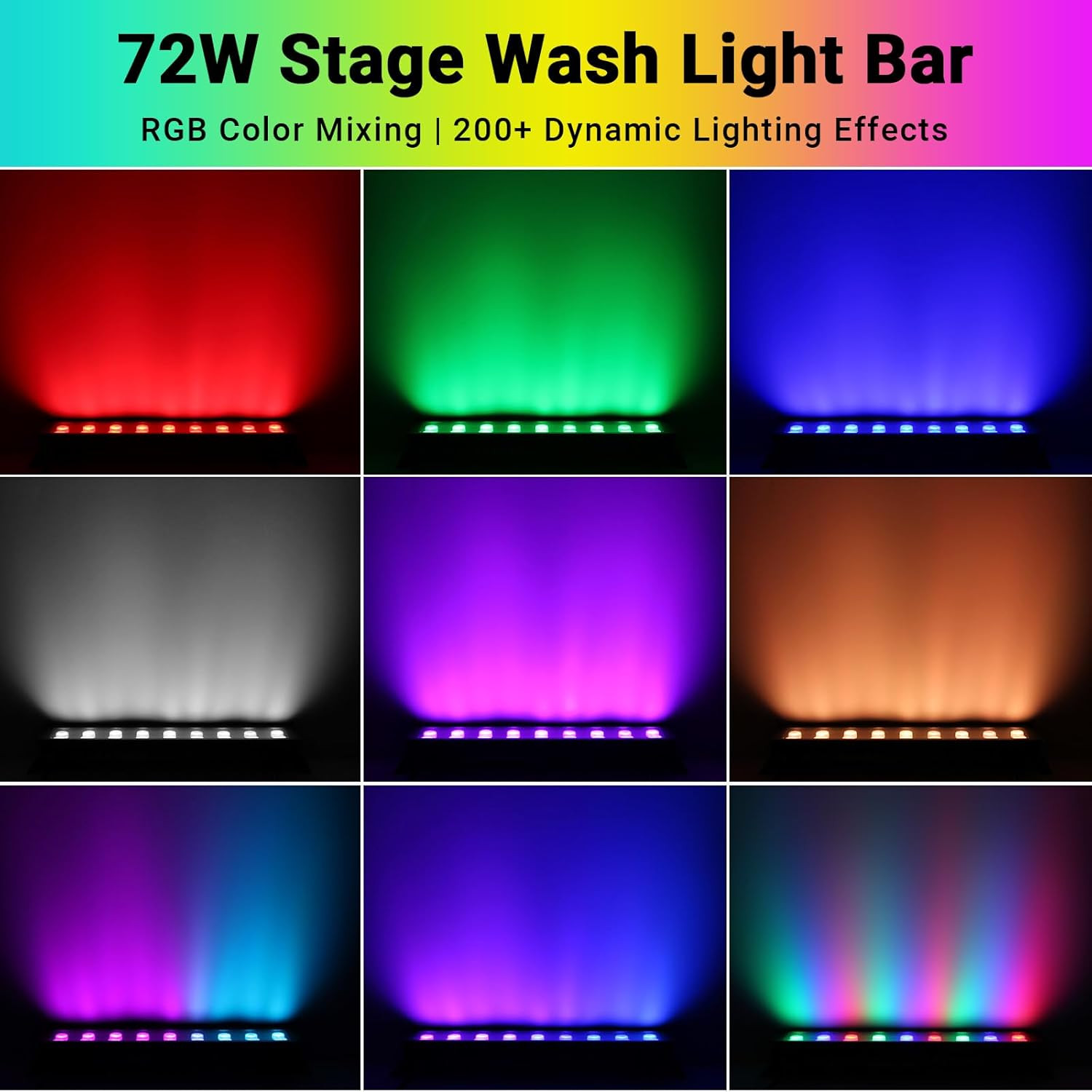 LED Stage Wash Light Bar – 4Pack 72W RGB DJ Light Bar IP66 Waterproof Dimmable S