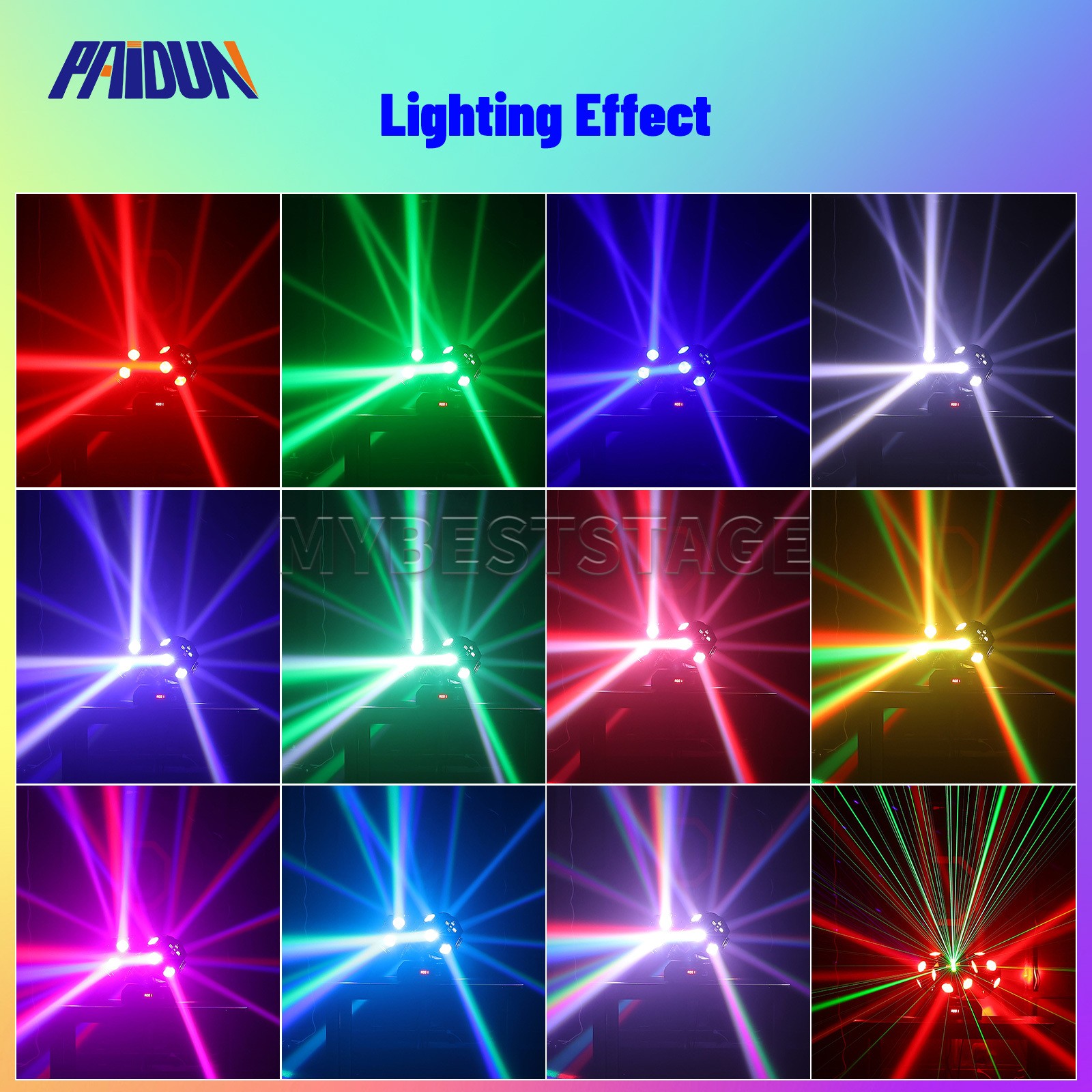 PAIDUN 200W RGBW Rotation Laser Moving Head Light Strobe DJ Disco Party Dance