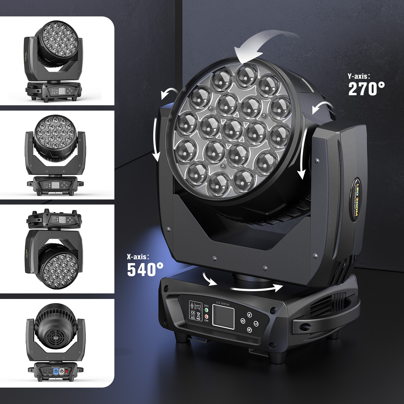 4PCS 380W LED Zoom Moving Head Stage Light RGBW DMX Beam Wash Lighting w/Case