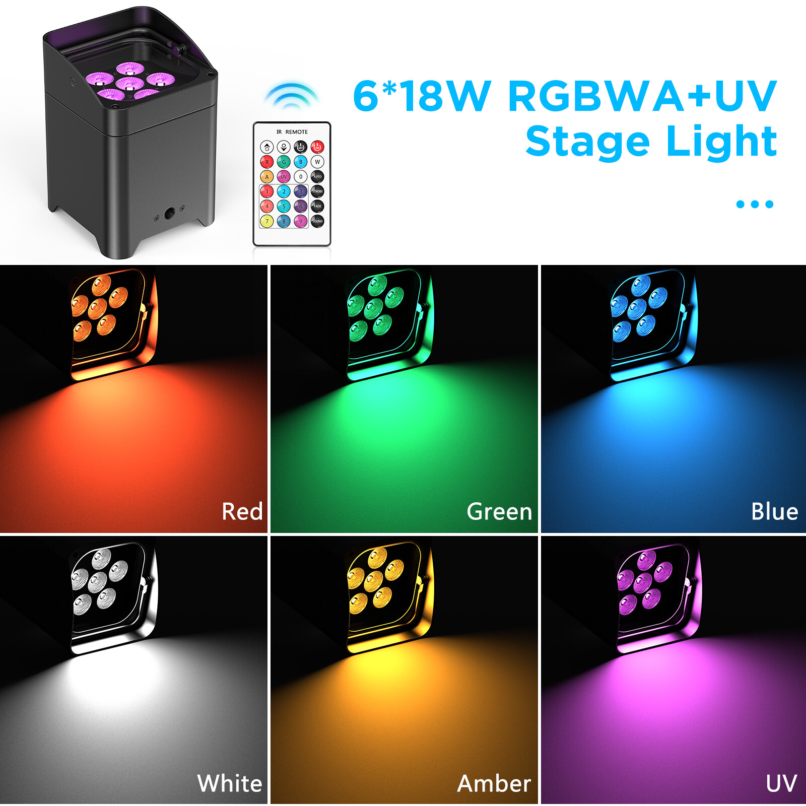 Wireless Stage Par Light Battery Uplight 6x18W 6in1 RGBWA UV Rechargeable Case