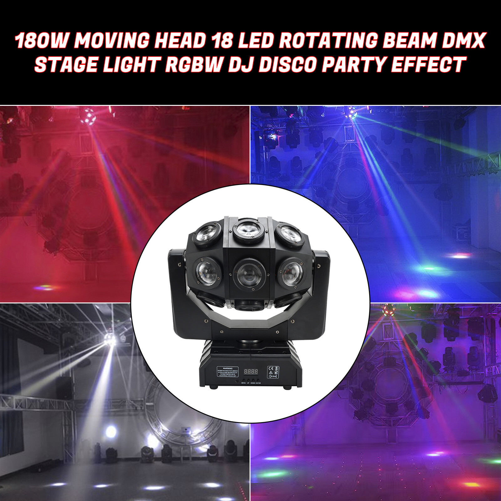 180W Moving Head 18 LED Rotating Beam DMX Stage Light RGBW DJ Disco Party Effect