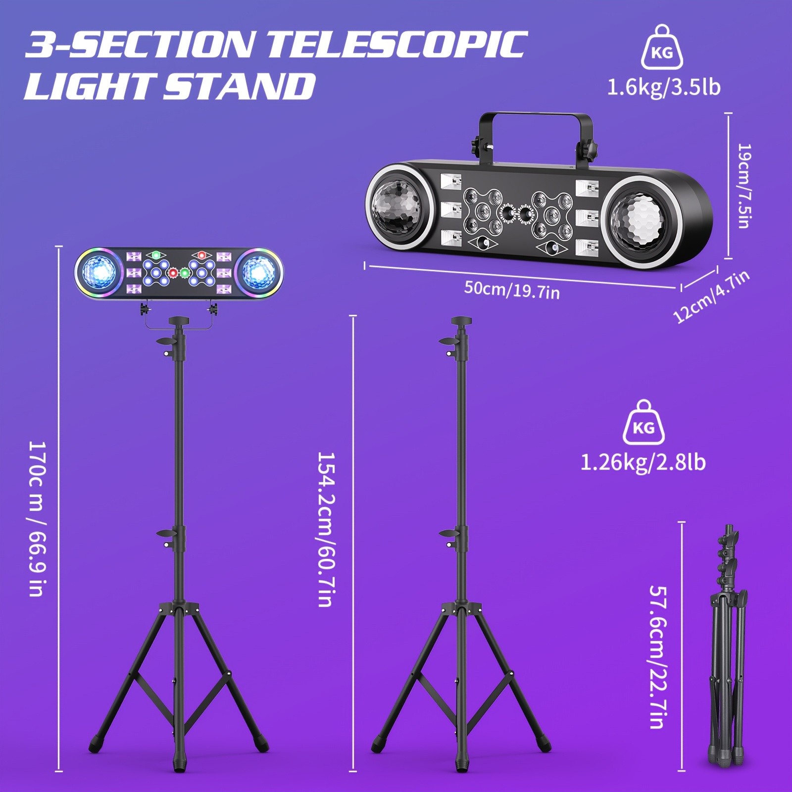 80W 7-in-1 DJ Disco Light with Stand DMX Sound Activated Rotating Ball Carry Bag