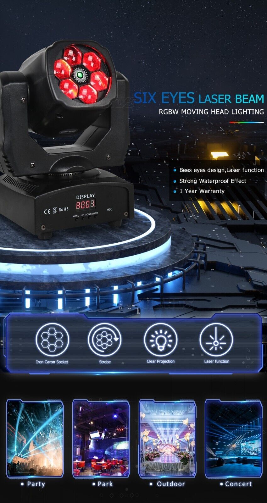 SHEHDS 2Pcs 6x15w LED Beam Wash Laser 6x15w RGBW Moving Head Lighting KTV Party