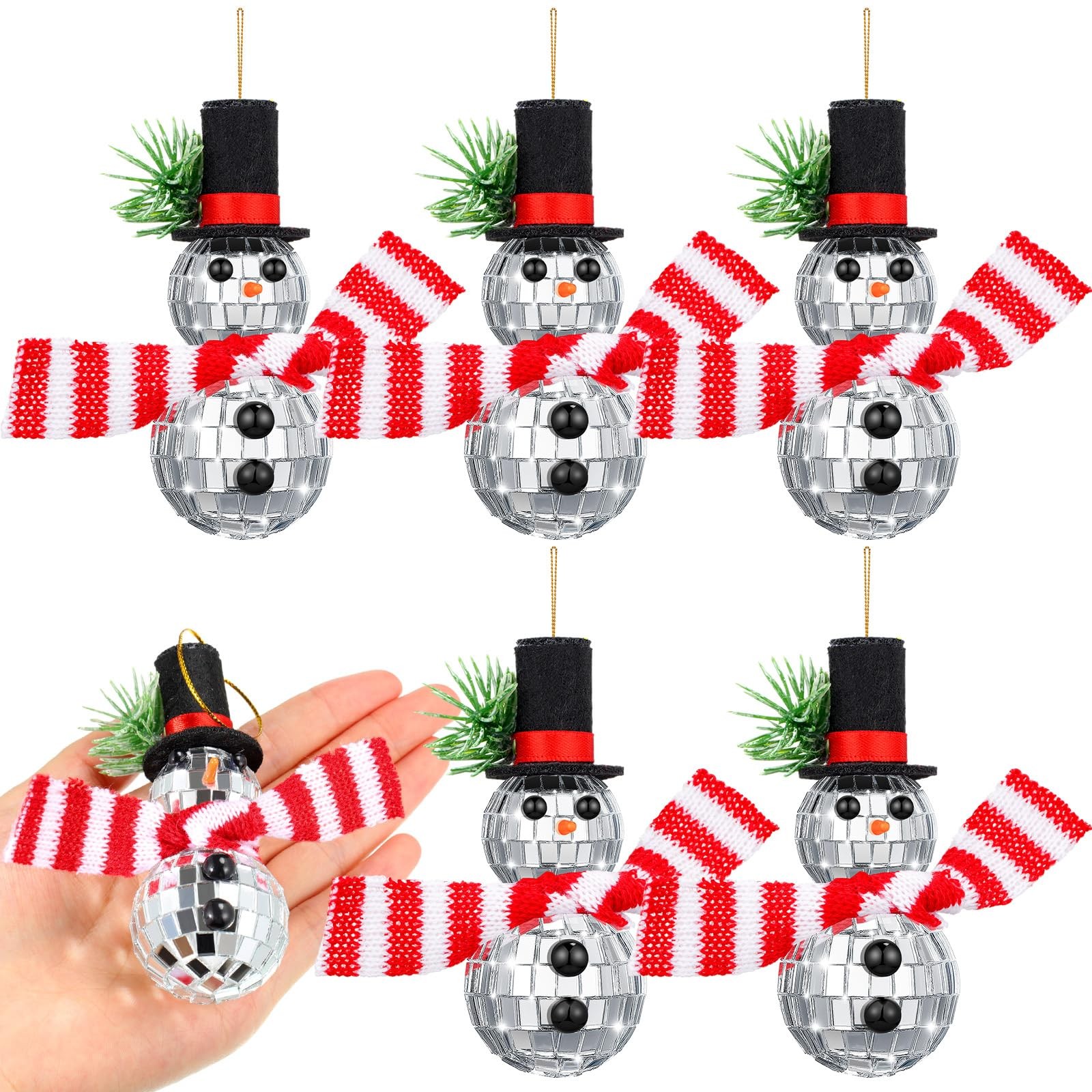 6 Pcs Christmas Snowman Hanging Disco Ball Decorations Reflective Mirror