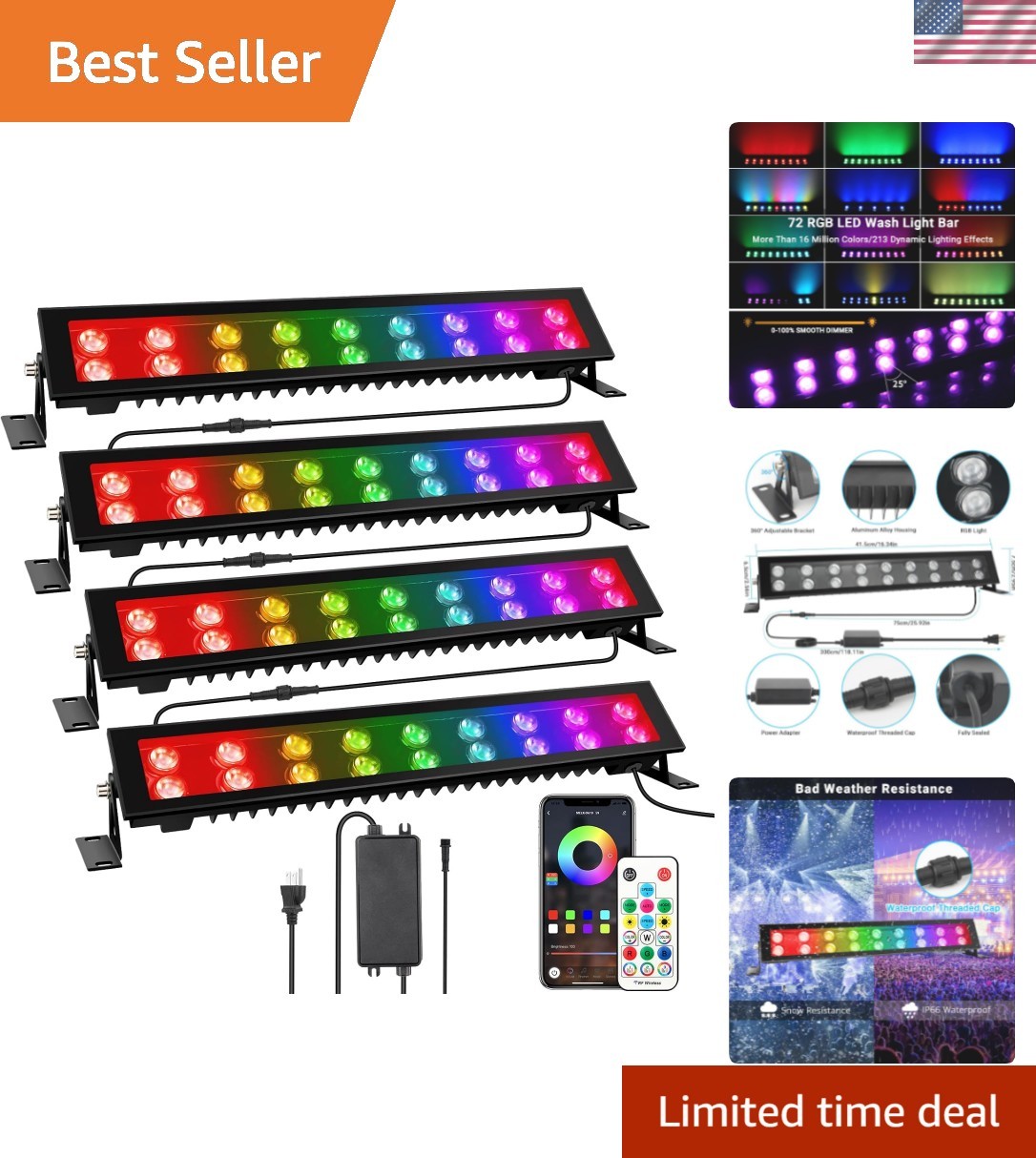 Versatile 4-Pack 72W Outdoor Stage Lights – RGB Effects & Waterproof Design