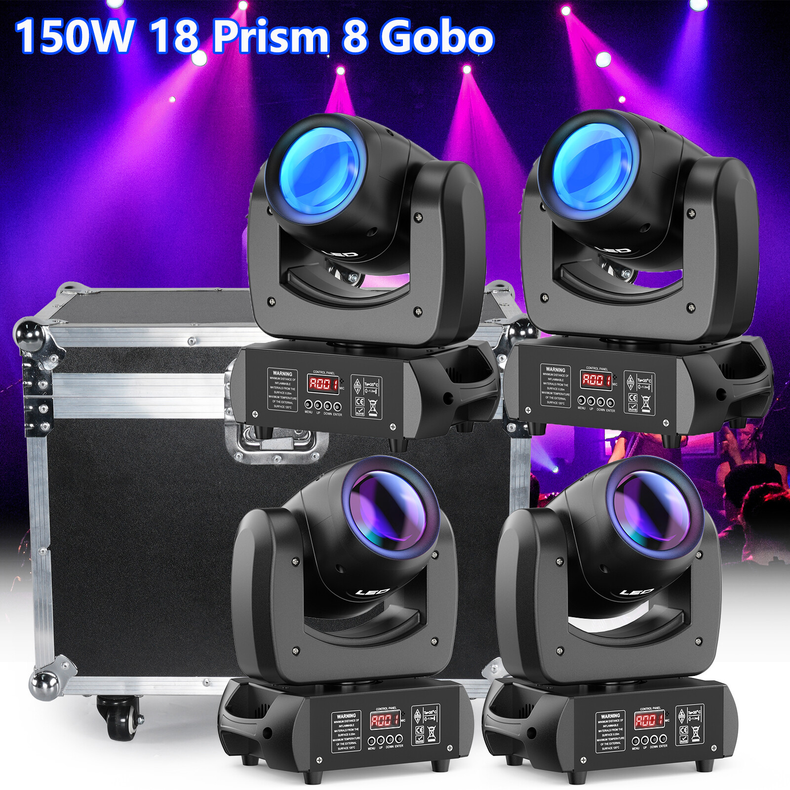 UKING 150W 18 Prism 8 Gobo LED Beam Moving Head Light DMX DJ Spot Party w/Case