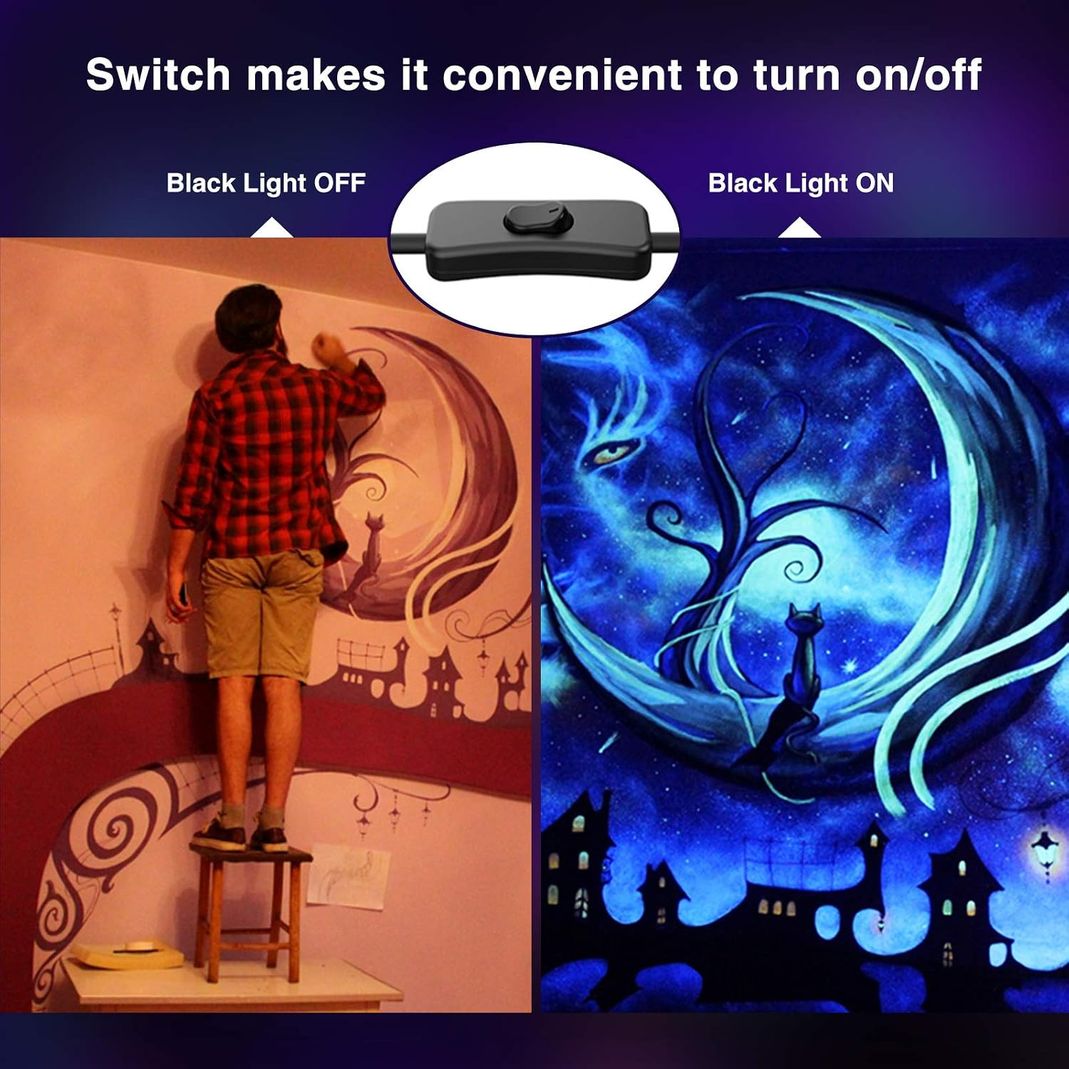 72W Black Light Bar, LED Blacklight for Party, 2 Pack | Plug and Switch IP66 Wat