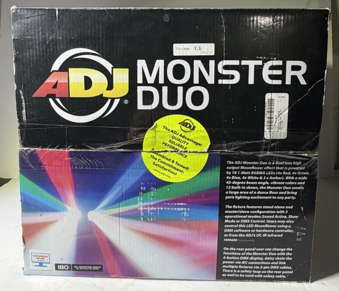 ADJ Monster Duo DJ Lighting Dual Lens Moonflower Effect 45 Degree Beam Angle