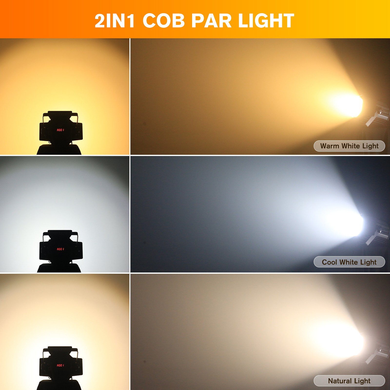 200W COB Par Light Warm & Cold White Spotlights with Barn Door DJ Stage Lighting
