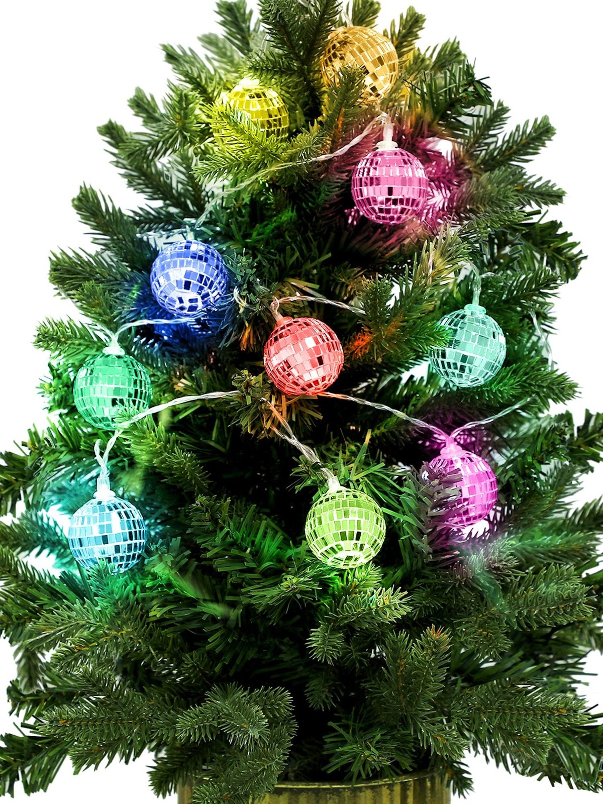 LED Disco Ball String Light Battery Powered Mirror Ornaments 1.57Inc Multi Color