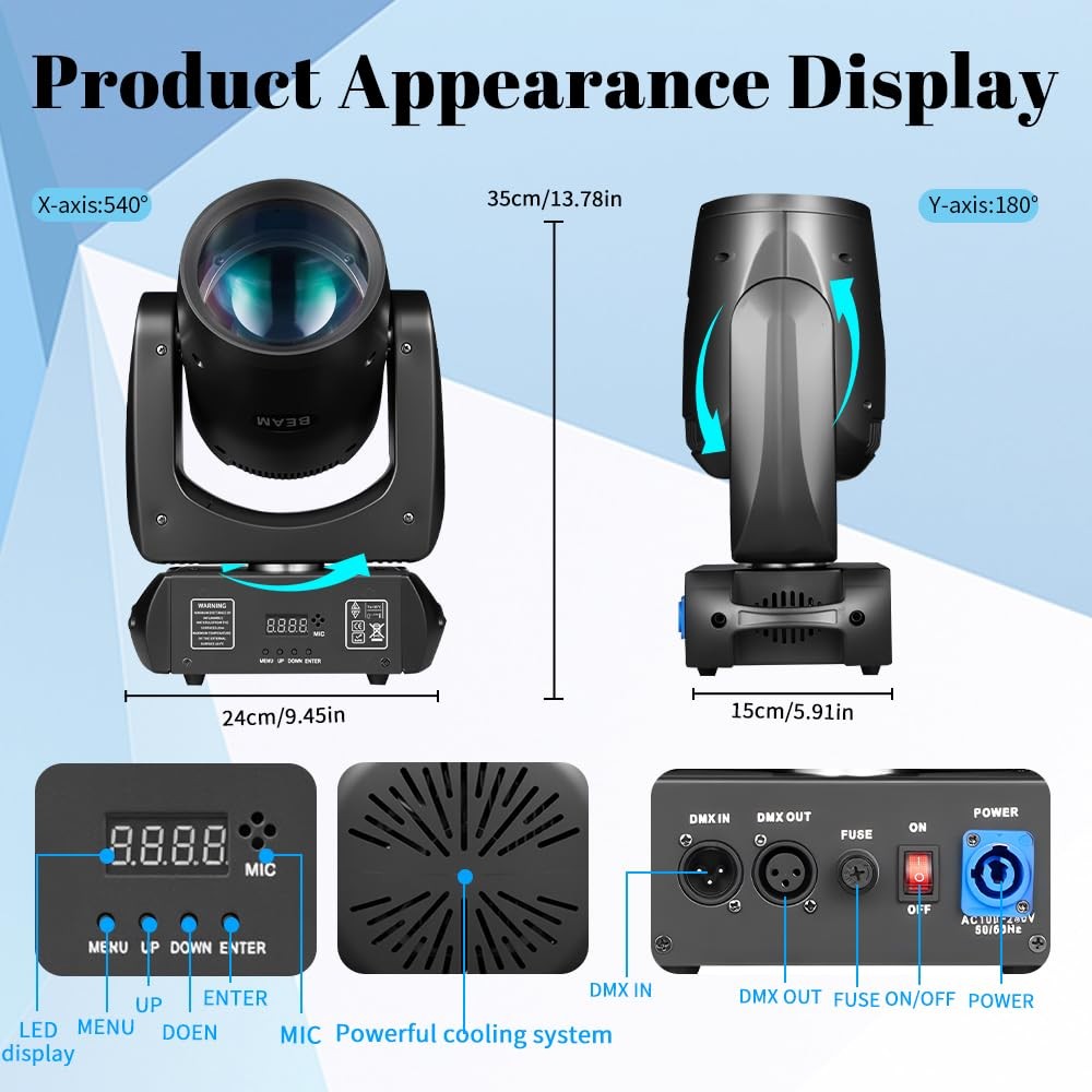 MINGJIE 160W Moving Head Beam Light, DMX DJ Stage Light
