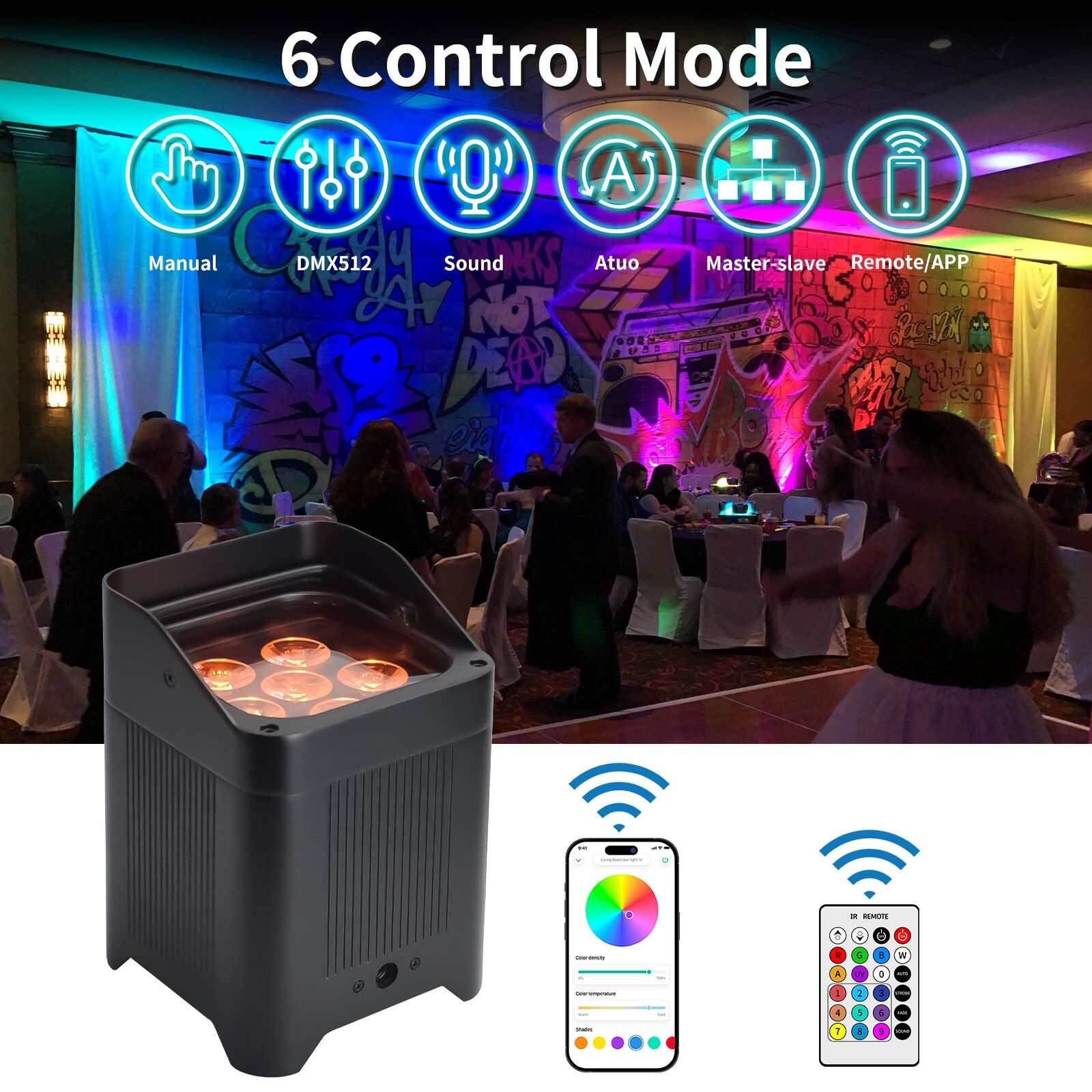 Wireless Par lighting 6*18w RGBWA+UV Par Battery LED DJ Stage Par Wash Up Lights