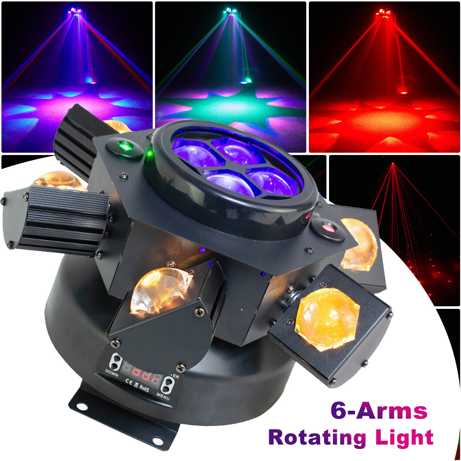 6 Arm Bee Eye LED Stage Lighting Moving Head Beam Light with Laser DJ Disco Bar