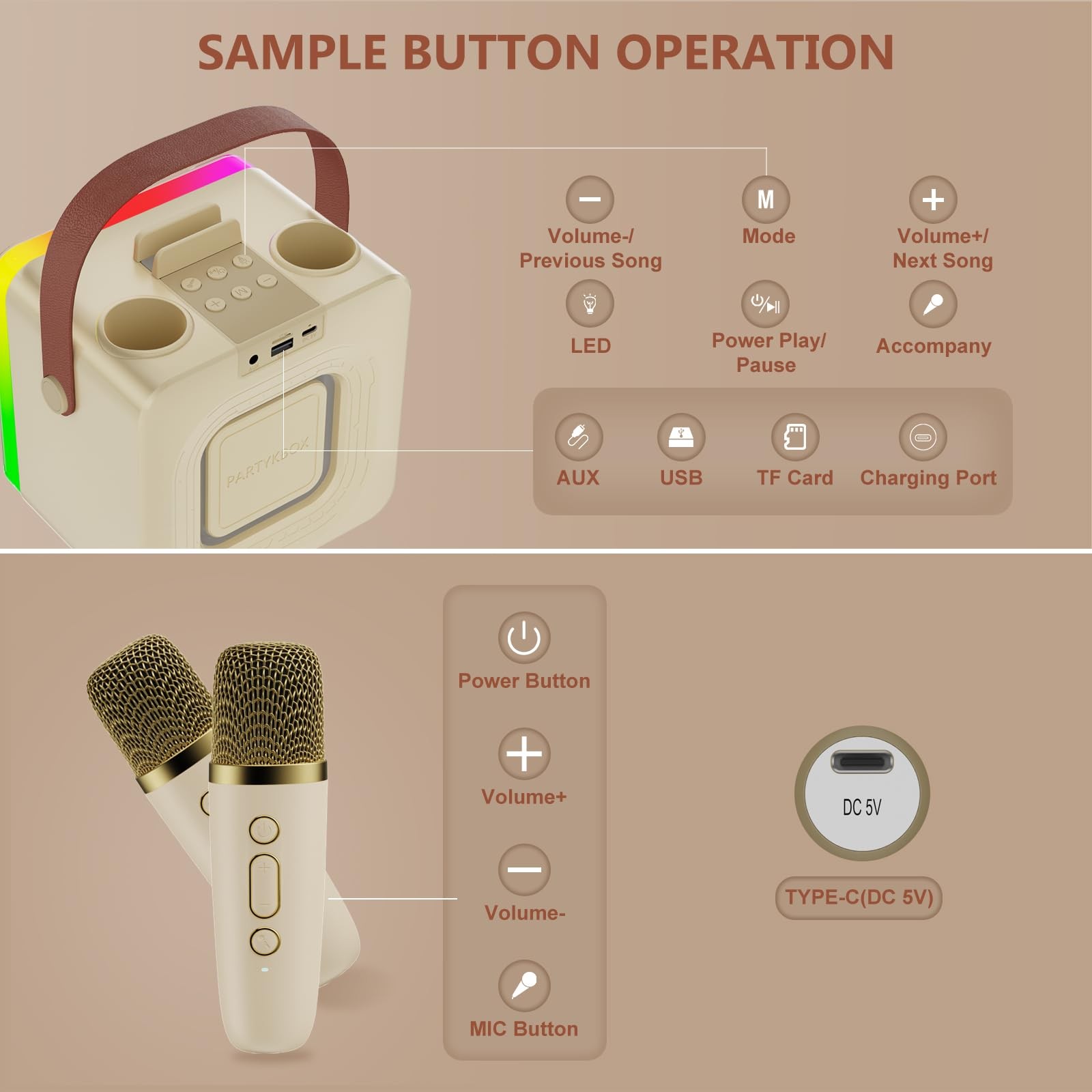 Mini Karaoke Machine for Kids Adults, Portable Bluetooth Speaker with 2 Wirel…