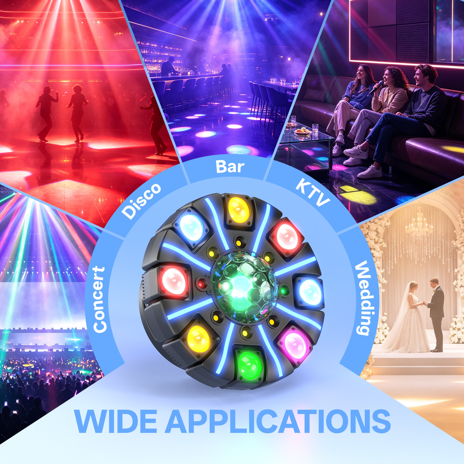 8Arms DJ Party Moving Head Light RGBW Beam Laser Strobe DMX Remote Control Stage