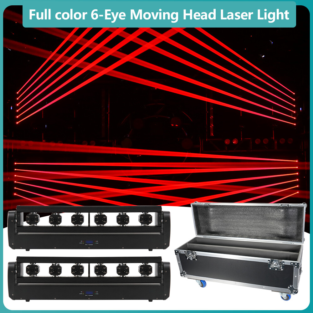 2Pack 6 Eyes Laser Moving Head Light RGB DMX512 DJ Party Disco Strobe Light Case