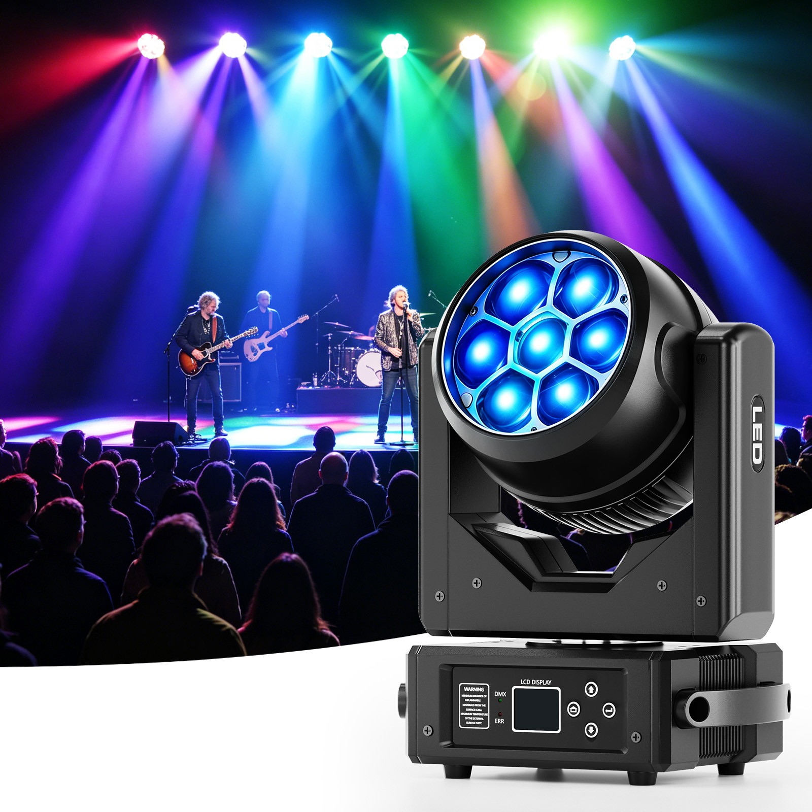 200W RGBW 7LED Bee Eye Moving Head Stage Light DMX Zoom Wash Beam DJ Party KTV