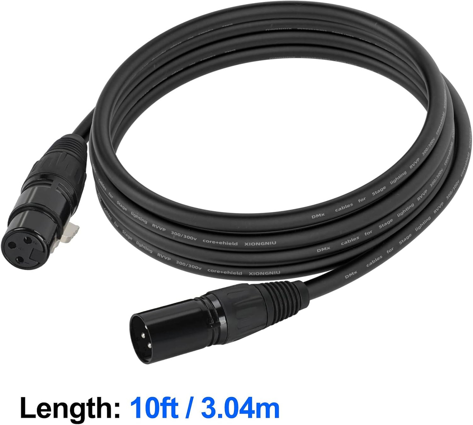 10ft DMX Cable 3 Pack 3 Pin XLR Male to Female Stage Lighting Signal Cables for