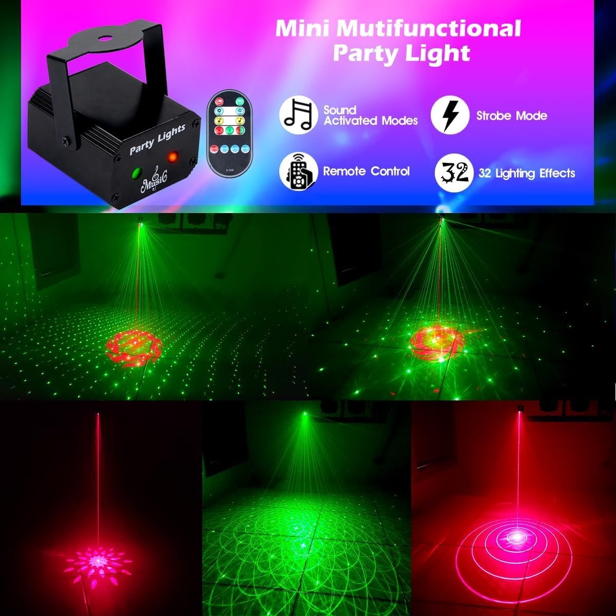 Party Lights with Sound Activation, Strobe Effects for Indoor Events & Raves
