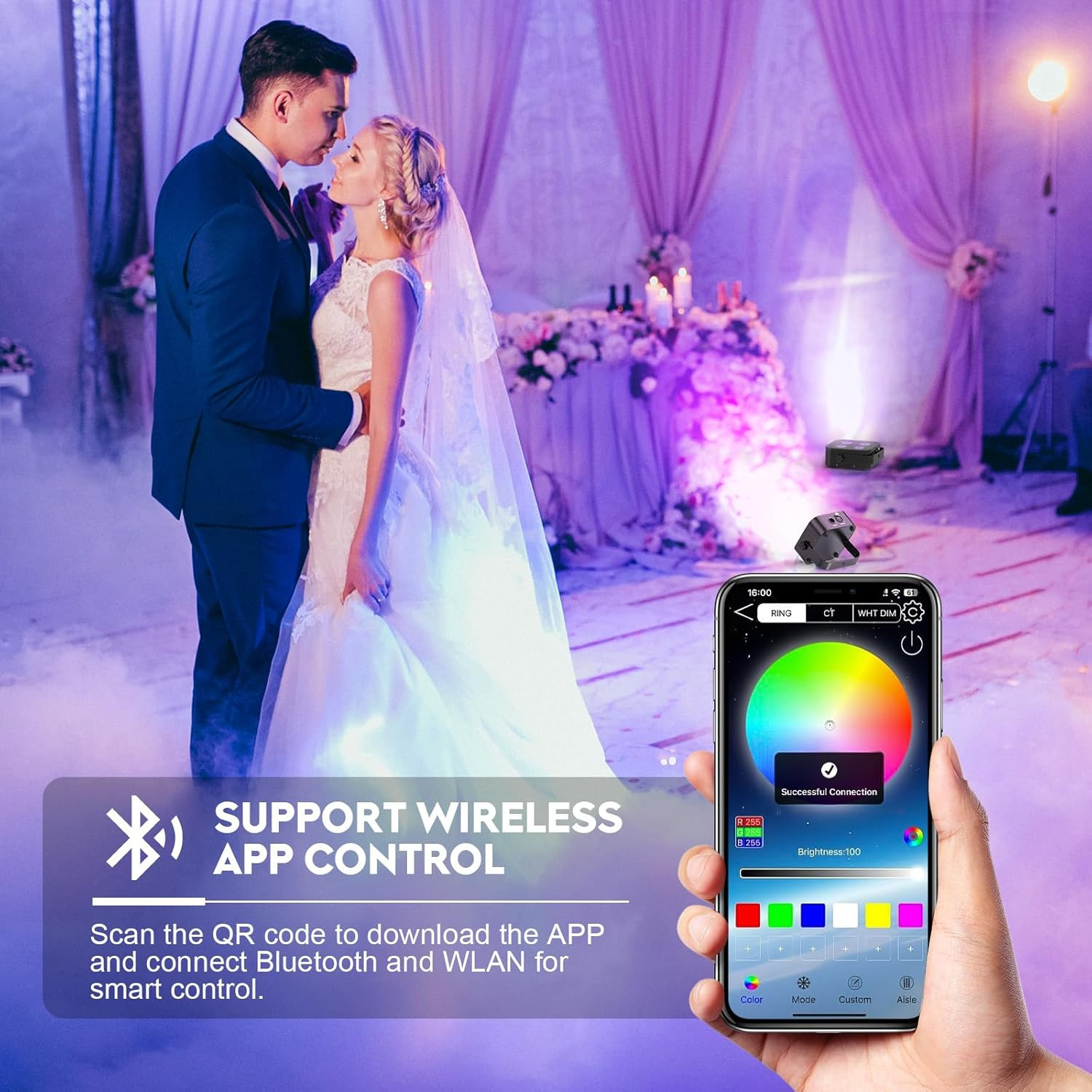 4 Pack Mini Rechargeable RGBWA UV Stage Lights with APP & DMX Control