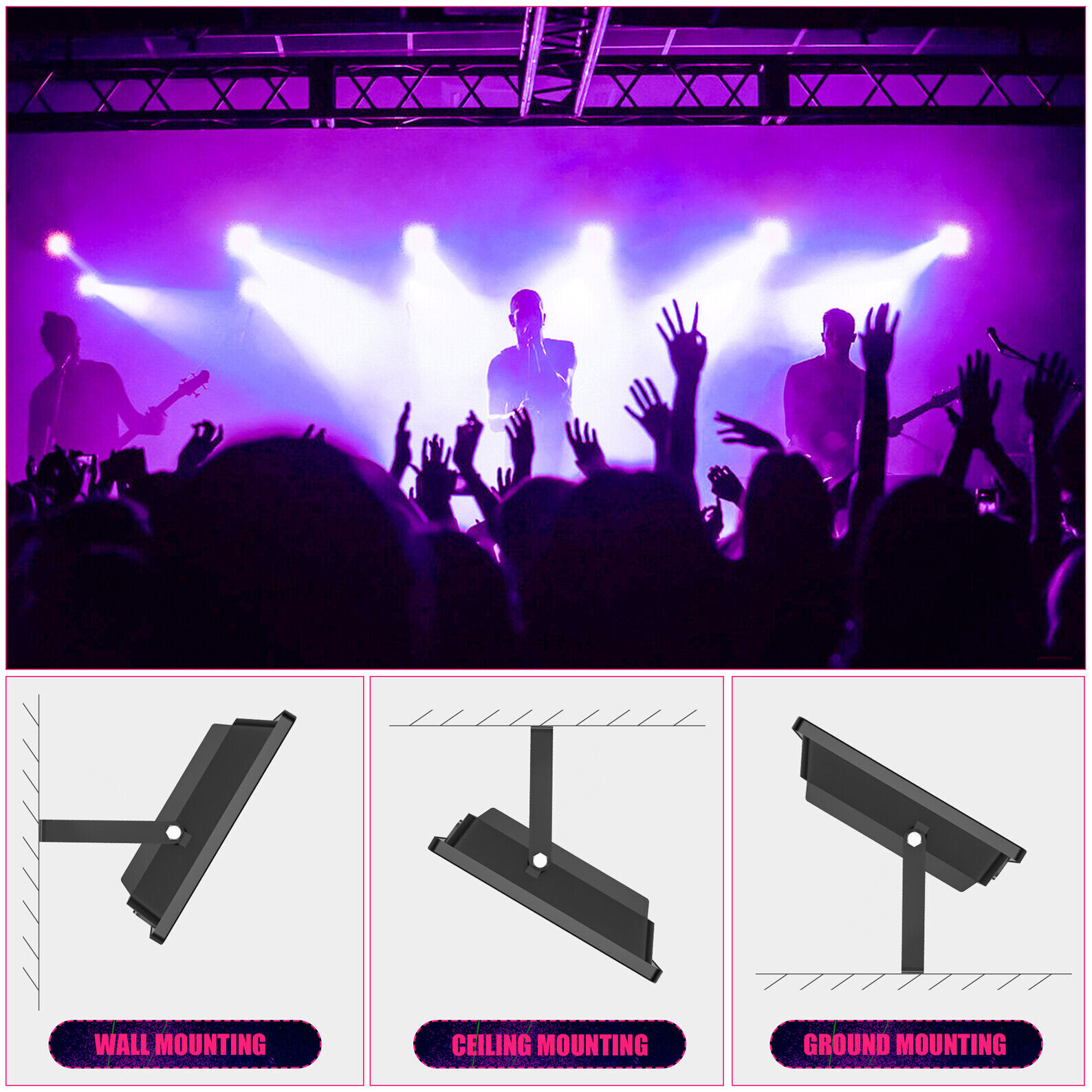 2-Pack LED Black Lights 150W Music Stage Party Purple Flood Light (10ft Cable)