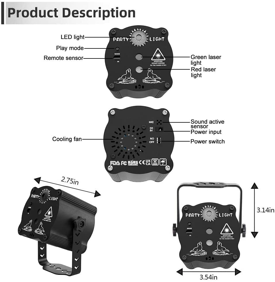 60 Patterns Laser Projector Stage Light LED RGB Party KTV Club USB Disco Lights