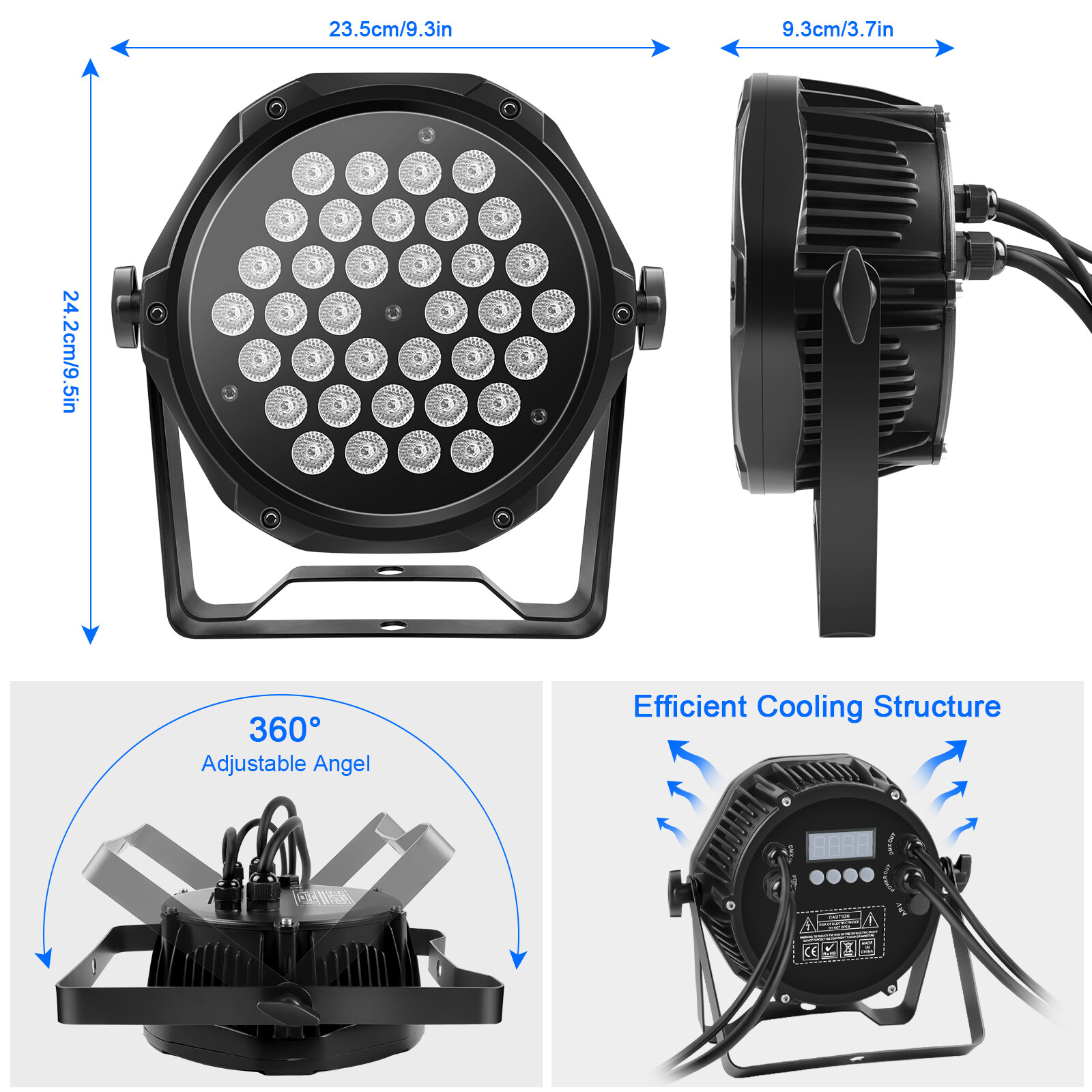 IP65 Waterproof LED Par Can Light 360W 4 in 1 RGBW DMX Outdoor Stage Lighting DJ