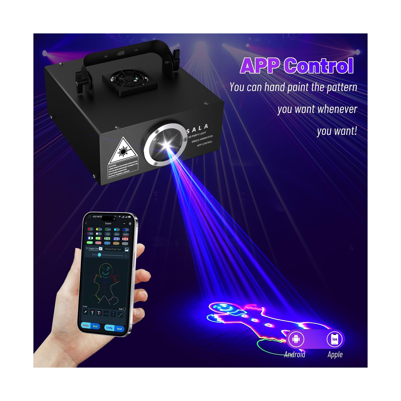 DJ Laser Light with App Control, RGB 3D Animation, DMX512, Music Sync, Laser …