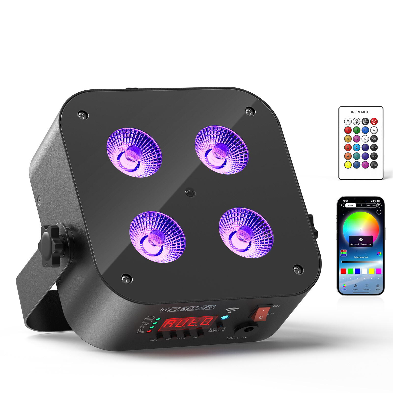 4x25w LED Stage PAR Light RGBWA UV DMX Beam Wash Lighting Club Party DJ Disco