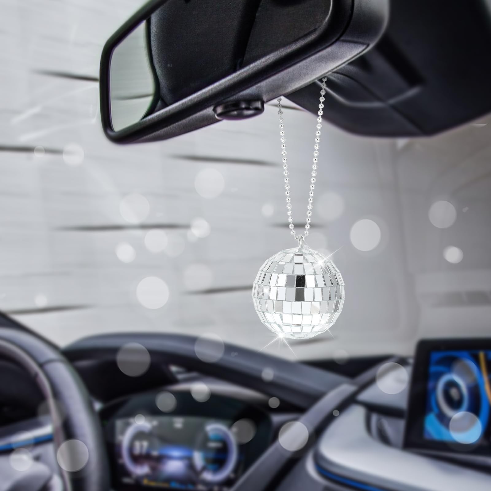 1 PCS 2.1 inch Mini Disco Ball Silver Car Hanging Ornament for Rear View