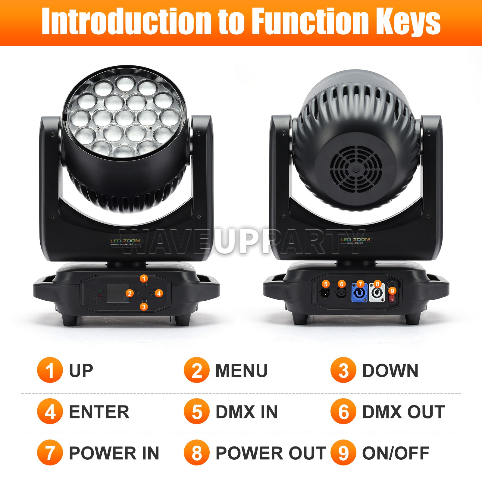PAIDUN 19x20W LED Zoom Moving Head Stage Light Beam Wash Lighting Disco DJ Party