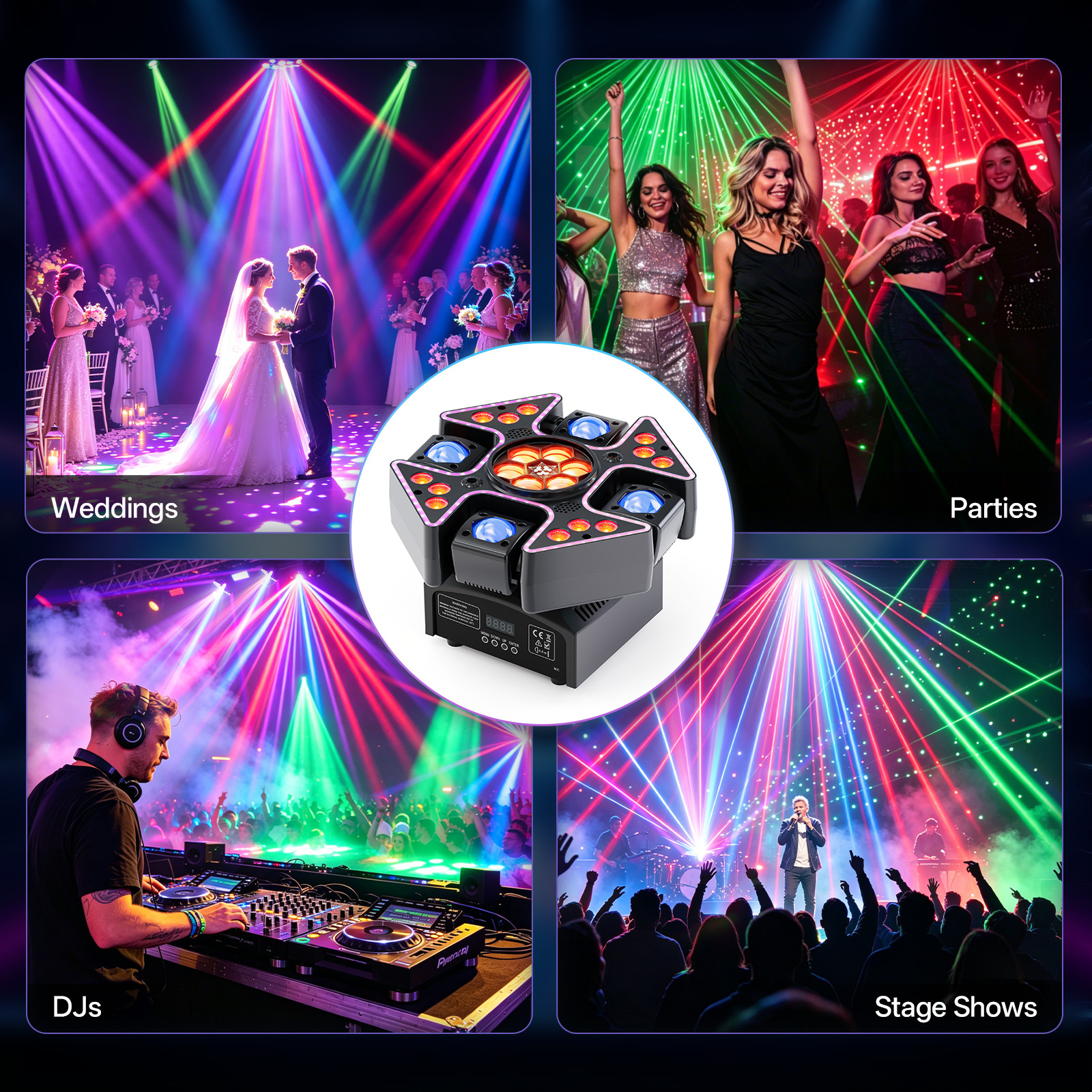 150W 4-Arm Moving Head Beam Laser Starry Sky Light RGBW Wash DMX DJ Disco