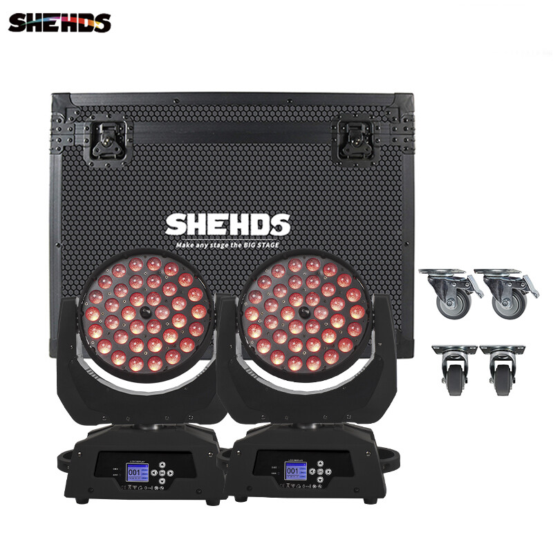 2PCS LED 36x18W RGBW+UV Wash Zoom With Flightcase Moving Head Lighting Dj Disco