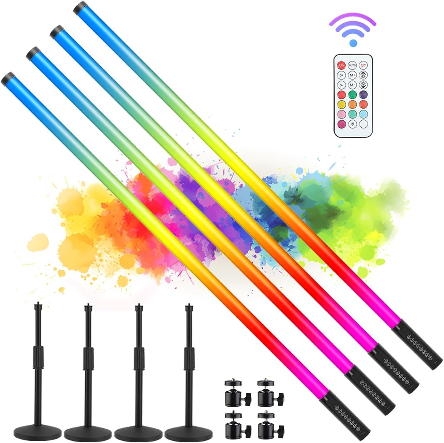 4Pack 5000mAh Battery Powered 4ft RGB LED Tube DJ Light Bar