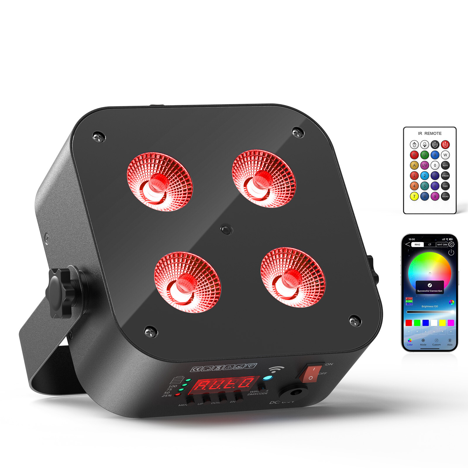 6IN1 Rechargeable Par Light RGBWA+UV LED DMX Wireless Wash DJ Up-Light W/Case