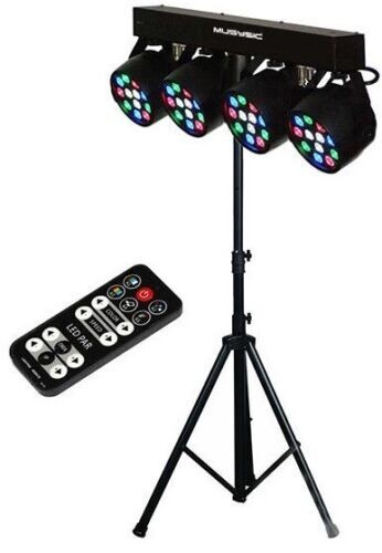 Complete Professional 4-Par Stage LED Lights DJ Band DMX System & Stand MU-L31A
