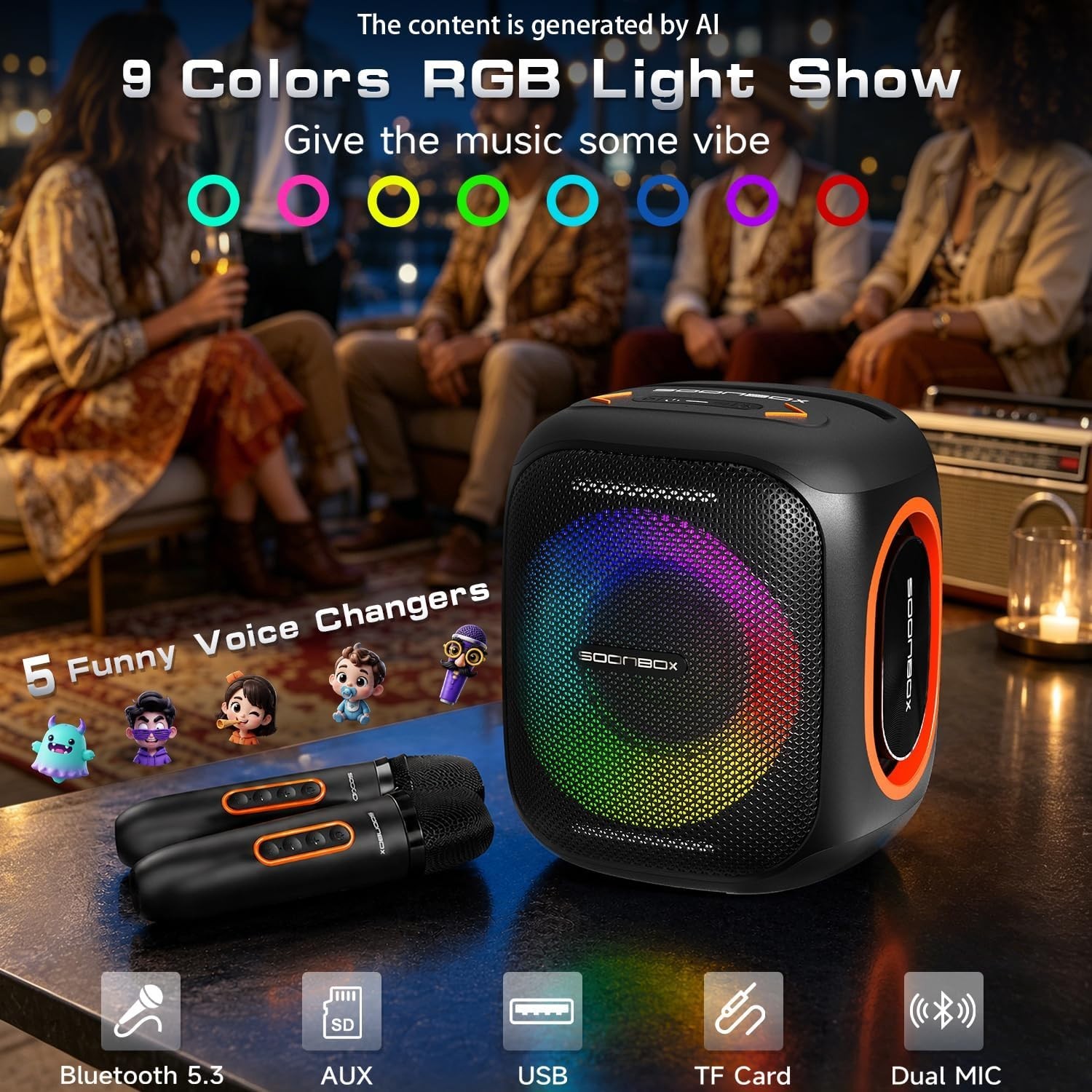 Bluetooth Karaoke Machine for Adults & Kids, Portable Karaoke Speaker with 2 …