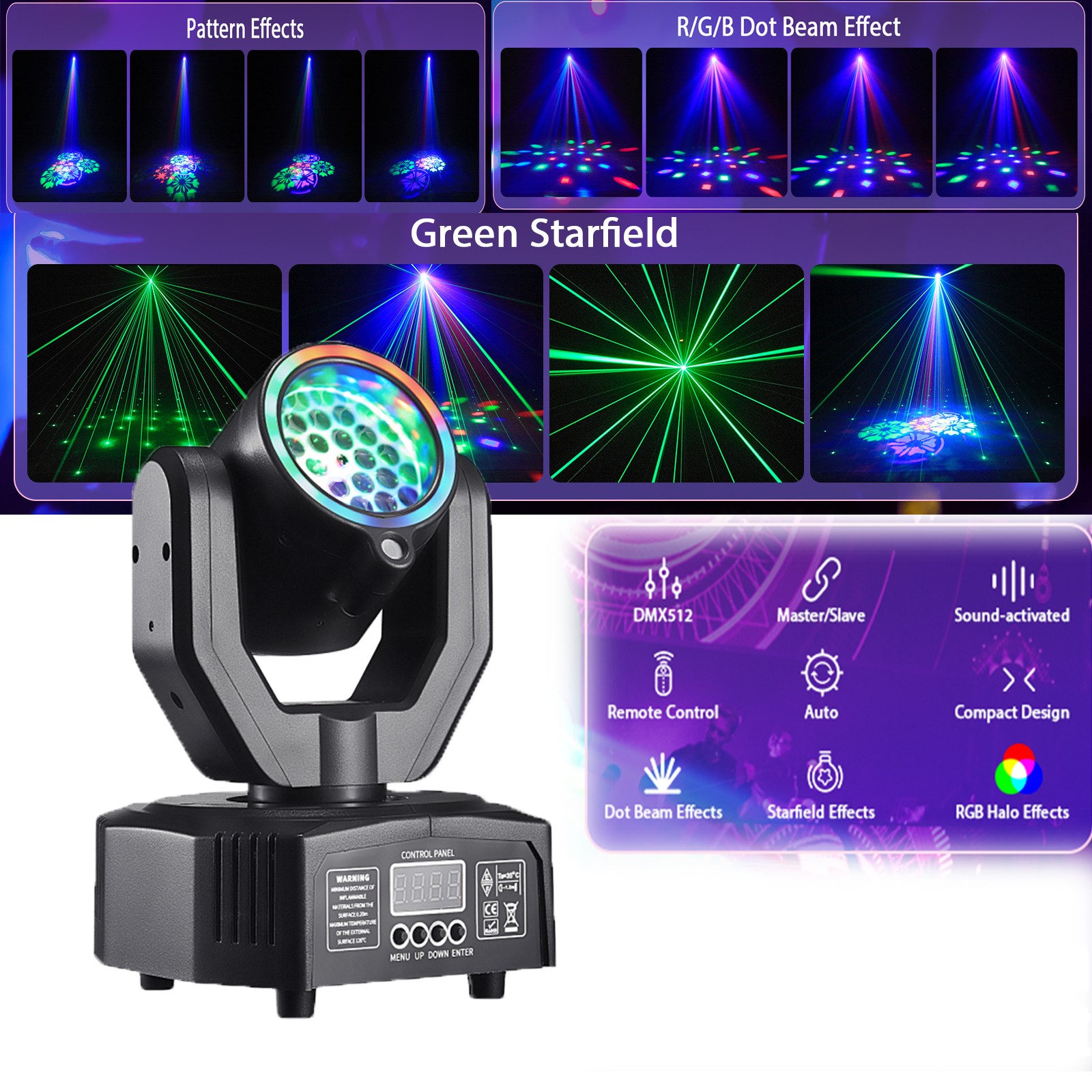 120W RGB LED Laser Moving Head Light Pattern Beam Stage DMX Spot Lighting Disco