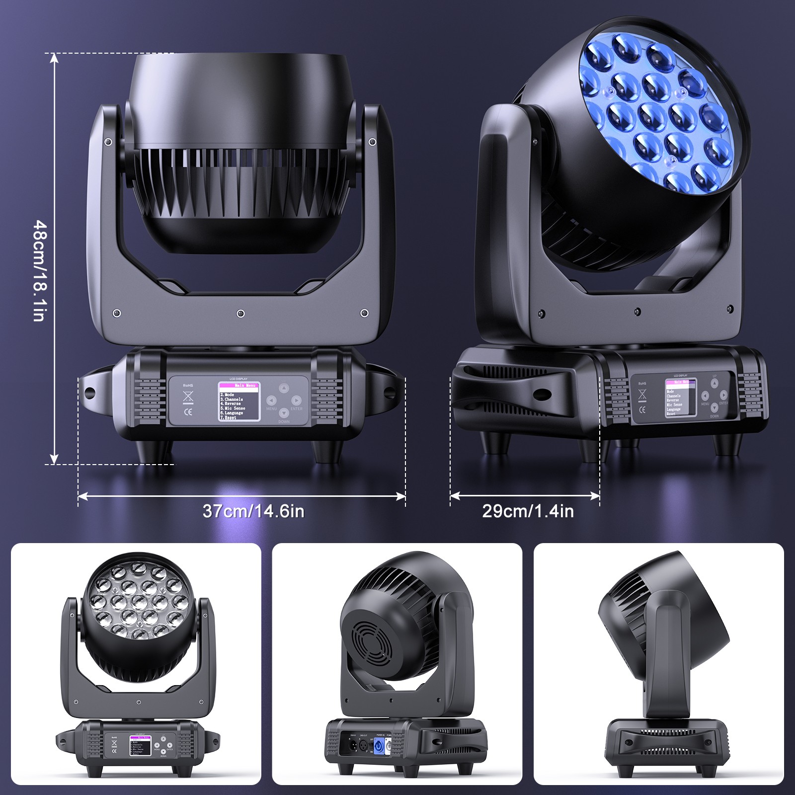 19LED 285W Beam Moving Head Light Zoom Wash RGBW Disco Stage Lighting for Party