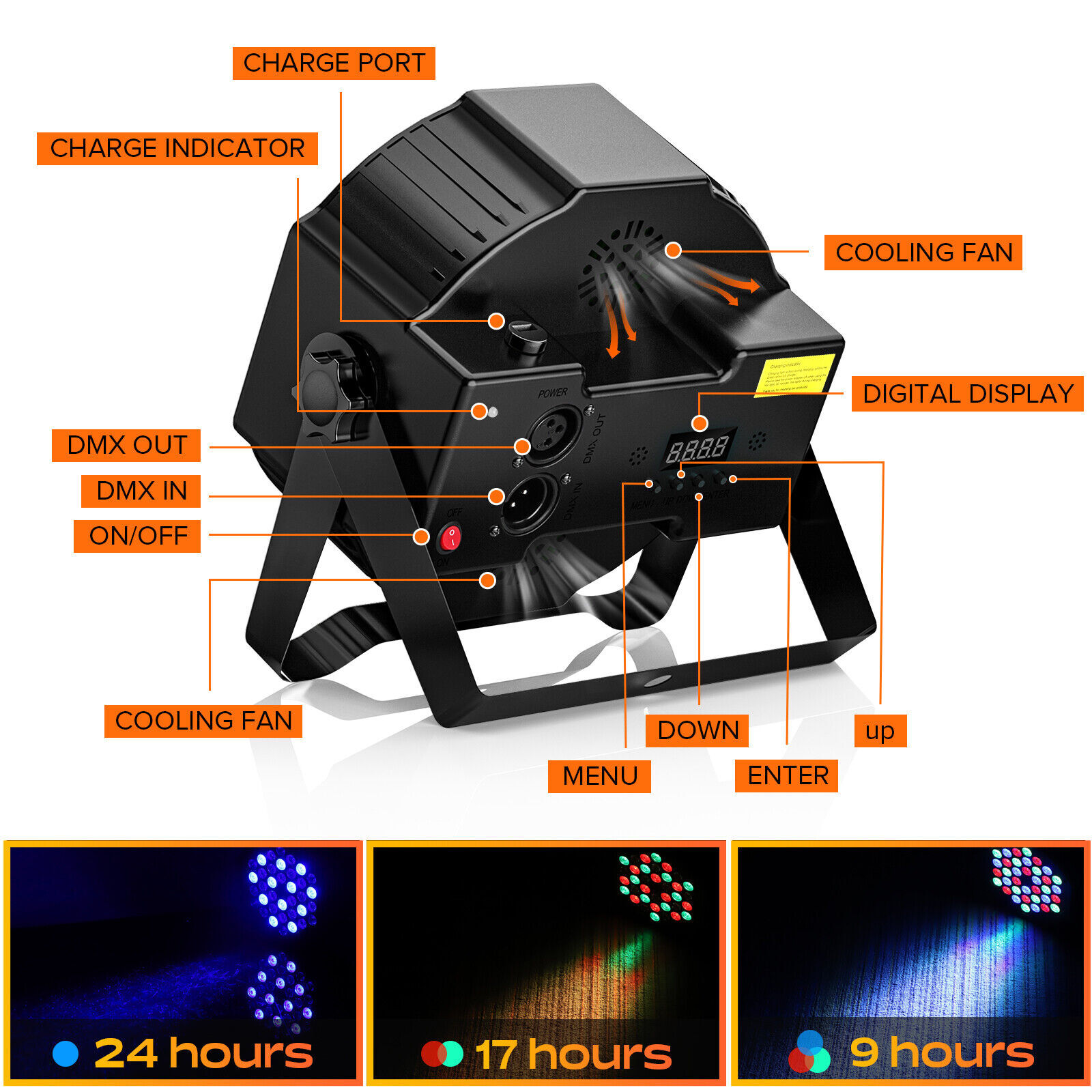 Rechargeable Battery RGB 36 LED 108W Par Light DMX dj Stage Light Party Disco US