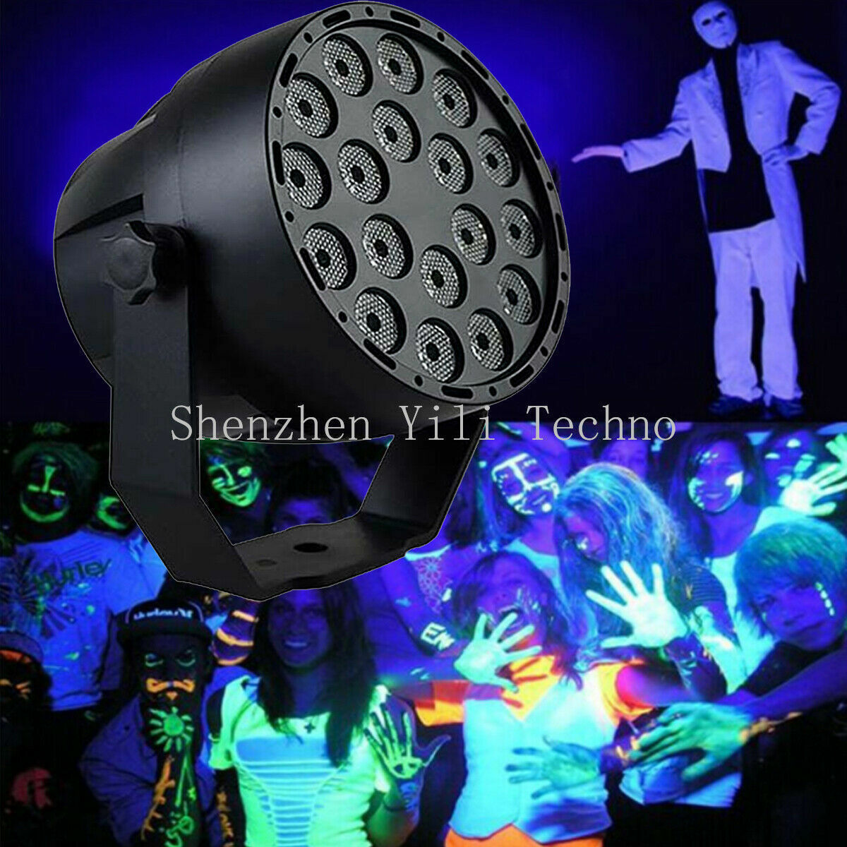 18x3W LED DMX512 Stage Light Spotlight UV Purple Sound Control Projection Lamp