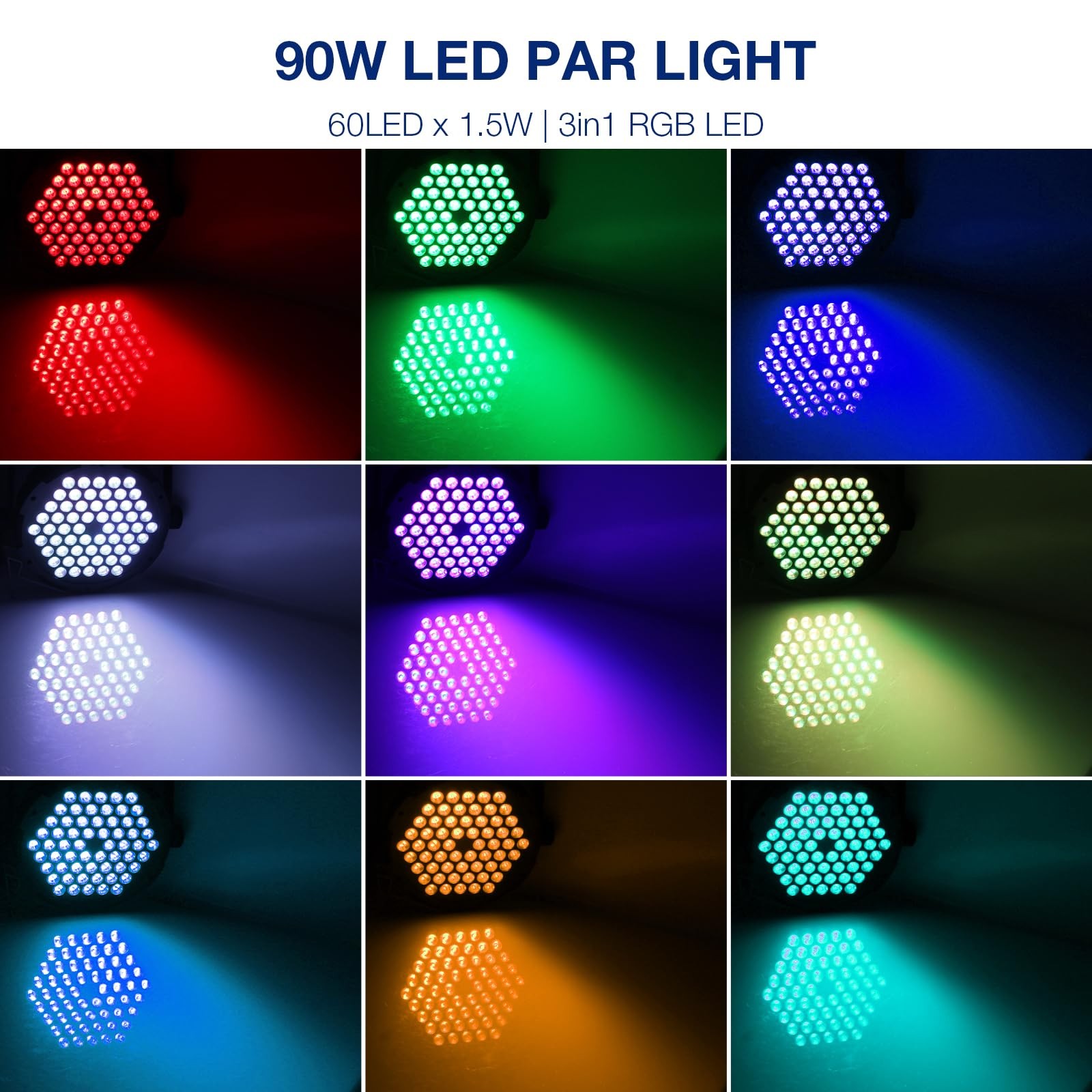RGB Stage Par Lights 60 LED 90W Sound Activated DMX Remote Control Uplighting