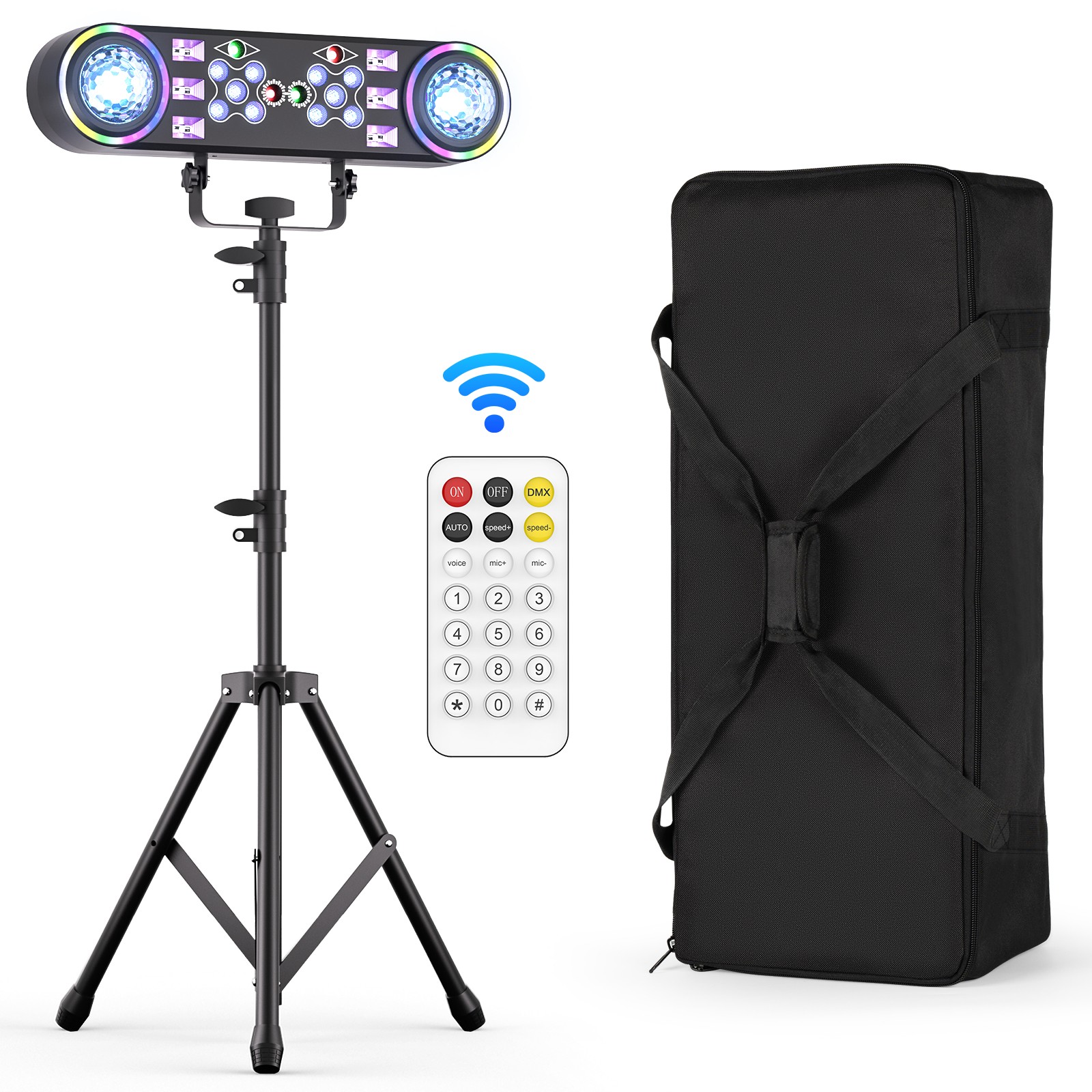 7in1 RGBW UV Strobe LED Laser Stage Light Set Water Ripple with Stand&Bag&Remote