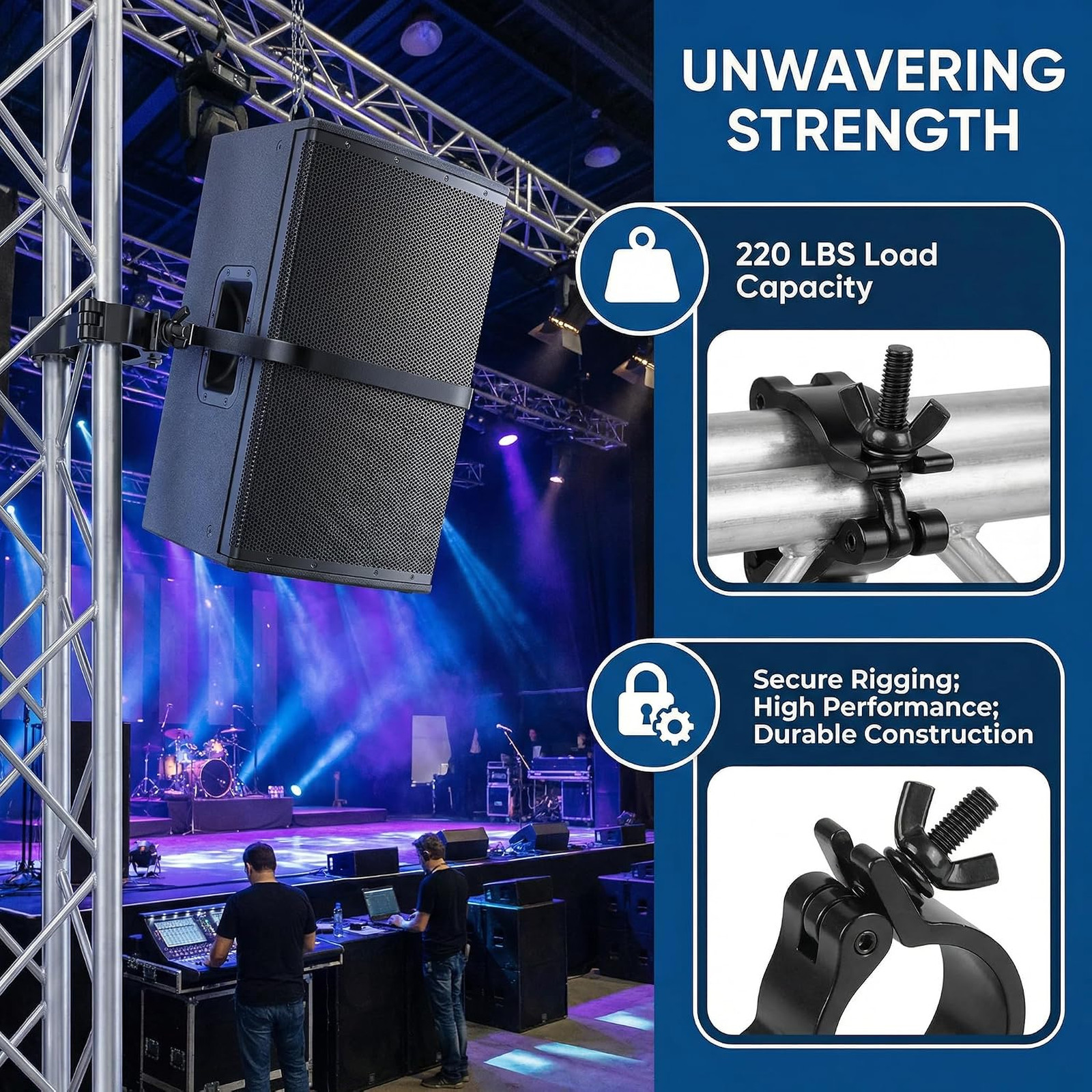 Dual Swivel Truss Lighting Clamp 1.88-2 Inch Black 220 Pounds Heavy Duty Alloy