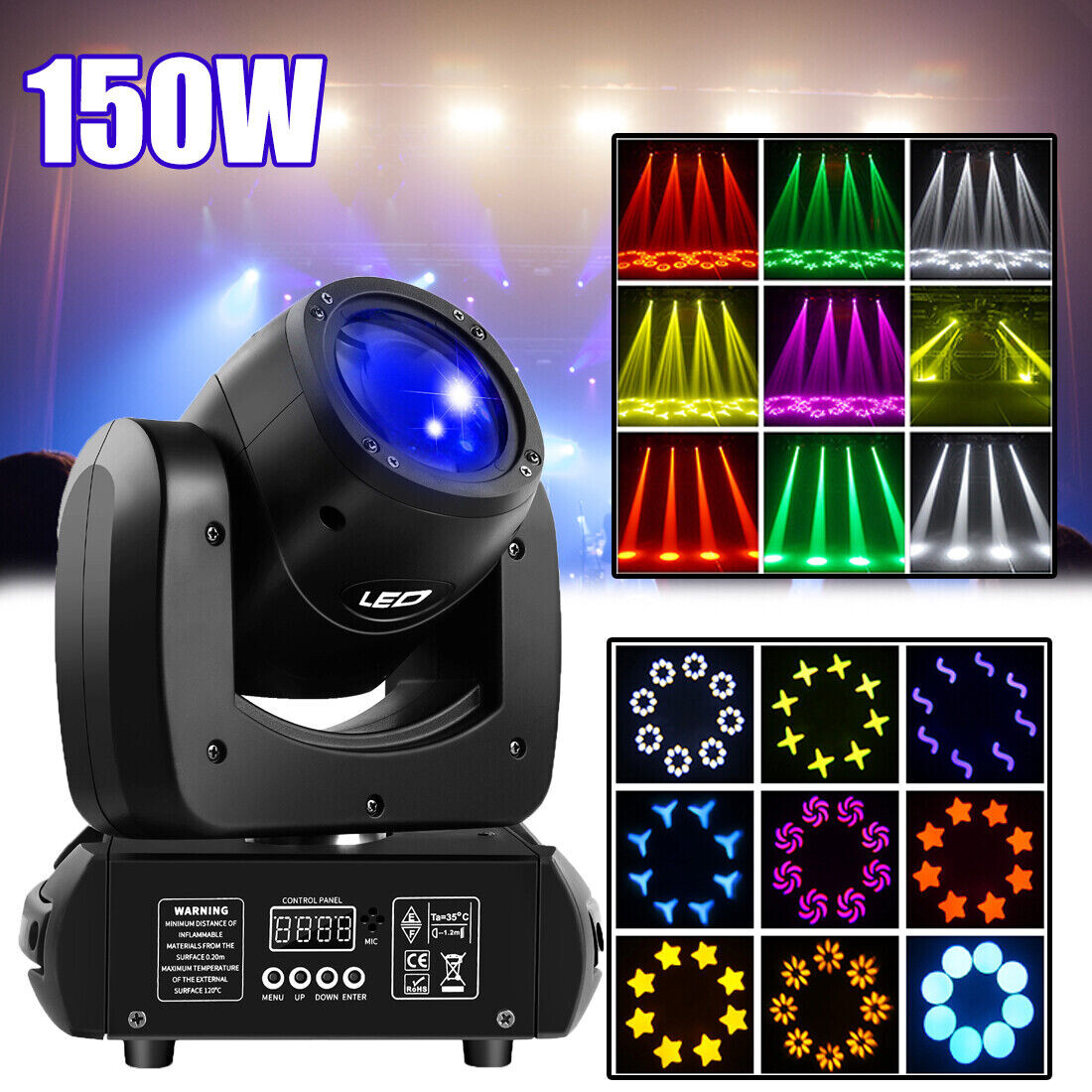 150W LED Moving Head Light RGBW 8Gobo Beam Stage Spot Lighting DJ Disco Show DMX